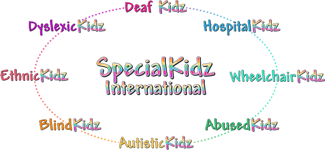 SpecialKidz works with Hospital, Wheelchair, Abused, Autistic, Blind, Deaf, Dyslexic and Ethnic Kidz
